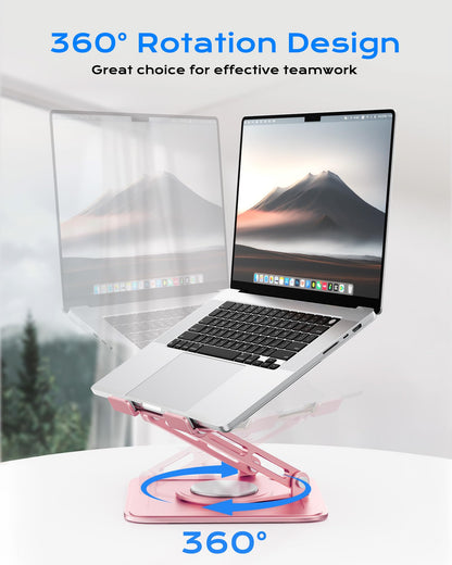 Adjustable Laptop Stand, Computer Stand with 360 Rotating Base, Ergonomic Laptop Riser Mount for Desk Foldable Protable Computer Desk Fits with MacBook Pro Air (10-16") - Black
