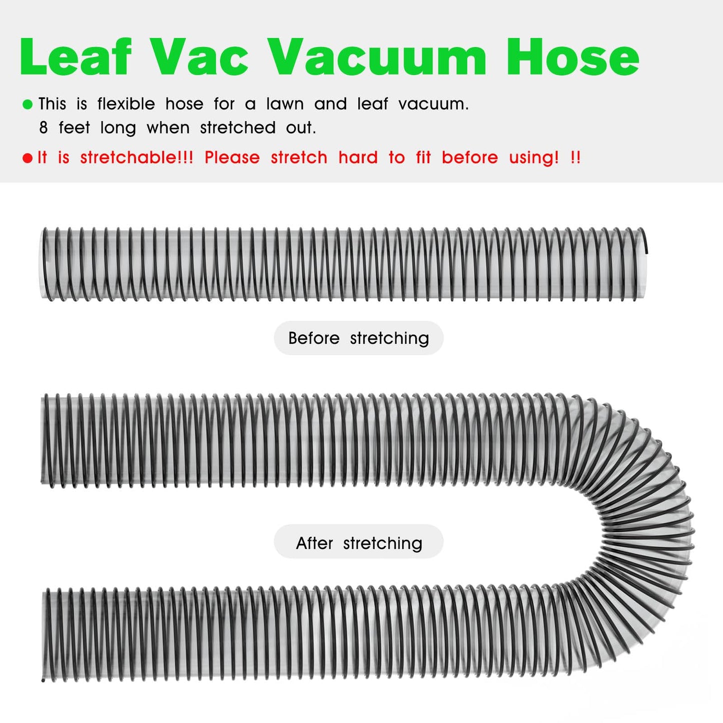 Leaf Vac Hose Dust Collection Hoses 8 Foot PVC Flexible Grass Catcher Leaf Vac Collection Vacuum Hose FOR DR Agri-Fab Trac Fits Most Brands Of Lawn Leaf Blowers (8 Inch Inside Diameter)