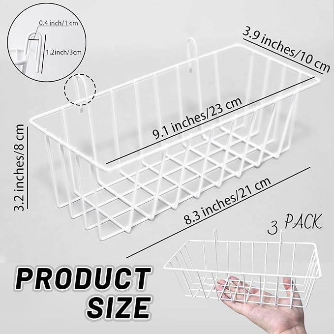 3PCS Wire Baskets, Metal Wire Storage Basket, Wall Hanging Bin and Display