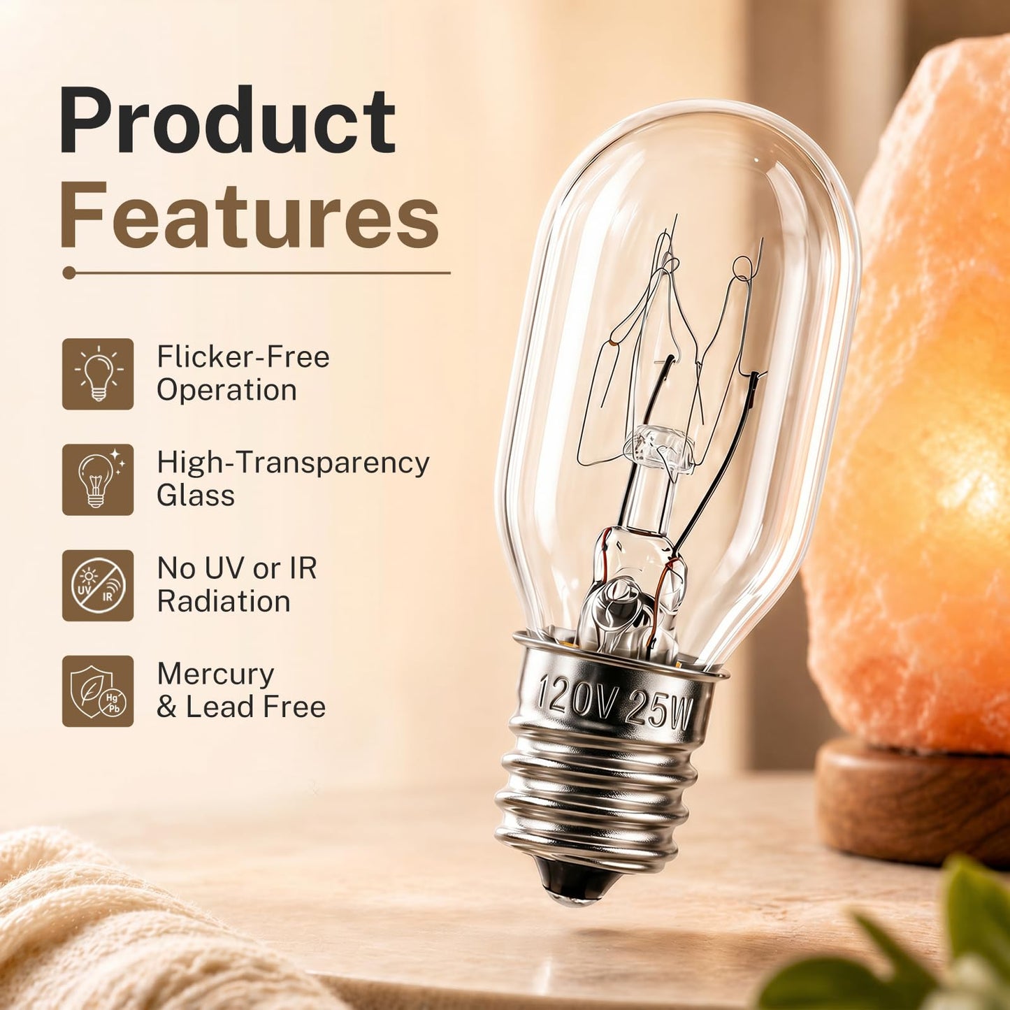 FRIGESWIFT Salt Lamp Bulb 25W, E12 T20 Candelabra Base Bulb for Himalayan Salt Lamps, Wax Warmers, Night Lights & Bathroom Lights, 120V 2700K Clear Glass - Pack of 14
