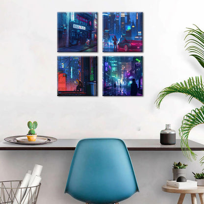 Japanese Anime Wall Art Cyberpunk Anime Posters for Bedroom Decor Tokyo Neon Night City Canvas Prints Gamer Wall Decor Modern Pop Gamer Posters for Boys Room Playroom Home Decorations 12x12 4Pcs