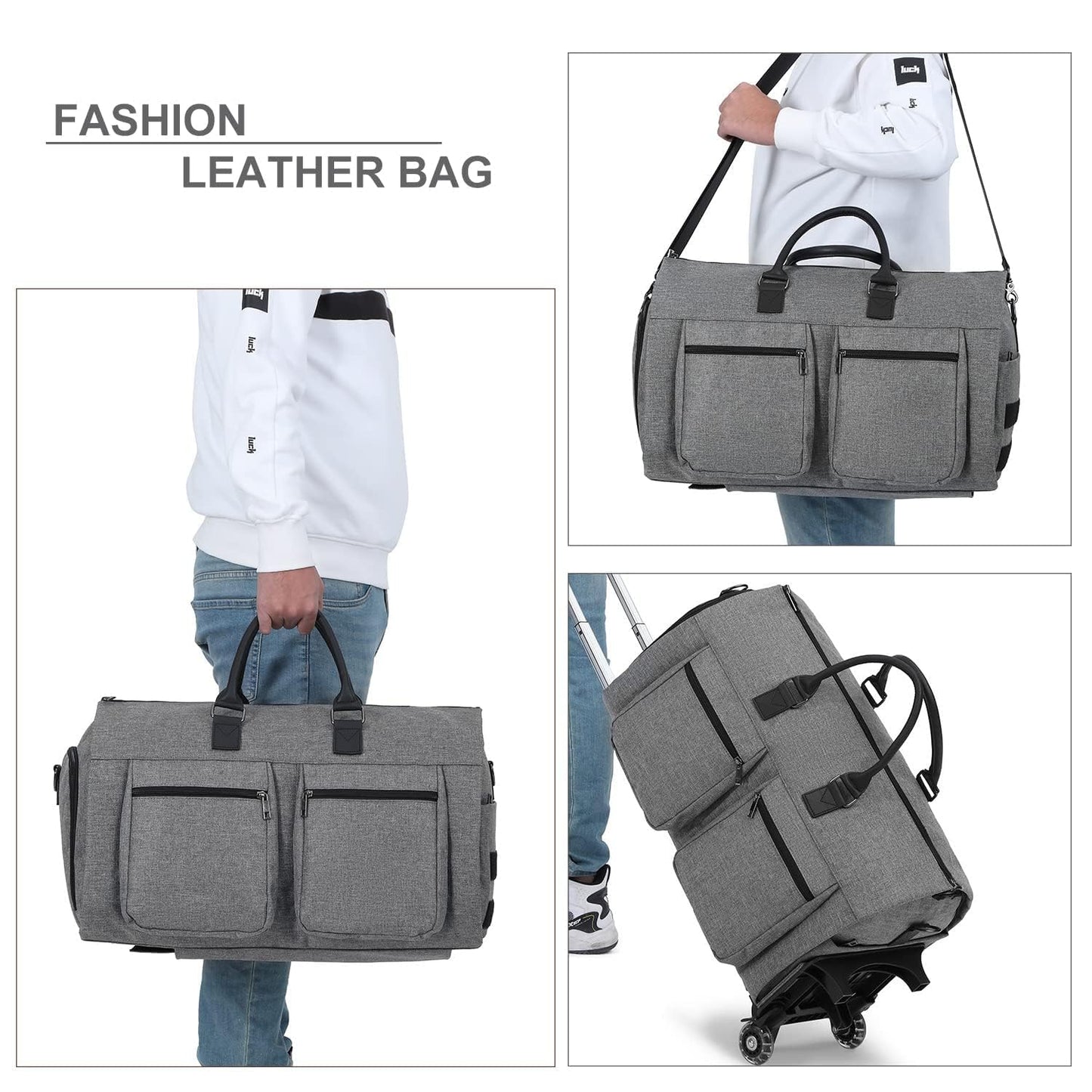 Rolling Garment Bag,Rolling Duffle Bag with Wheels Rolling Garment Bags for Travel with Shoe Pouch Carry On Bag Weekender Bags Garment Duffel Bag for Women-Grey