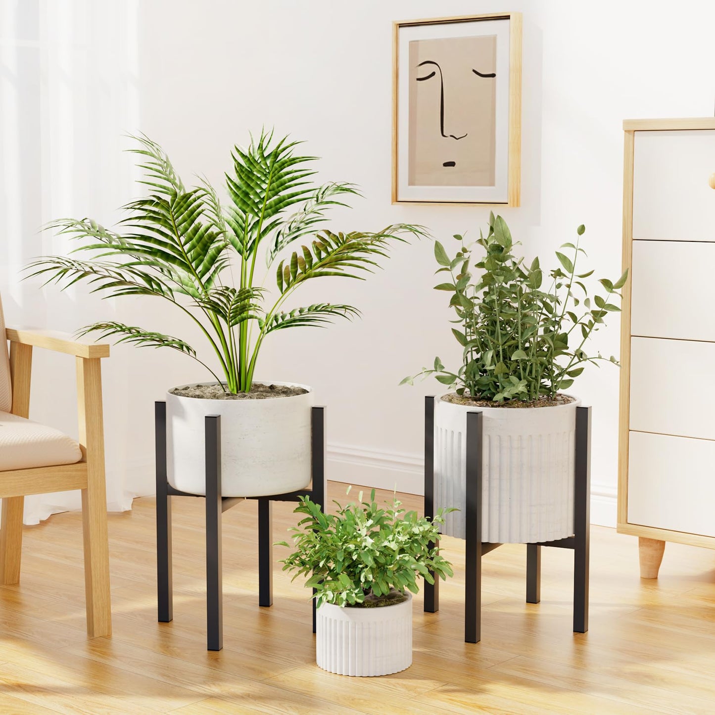 Linpla Adjustable Metal Plant Stand Indoor Outdoor - Fits 8 to 12 Inches Pots - Mid Century Modern Planter Stand Single Floor Flower Pot Holder Home Decor for Gardening Gifts