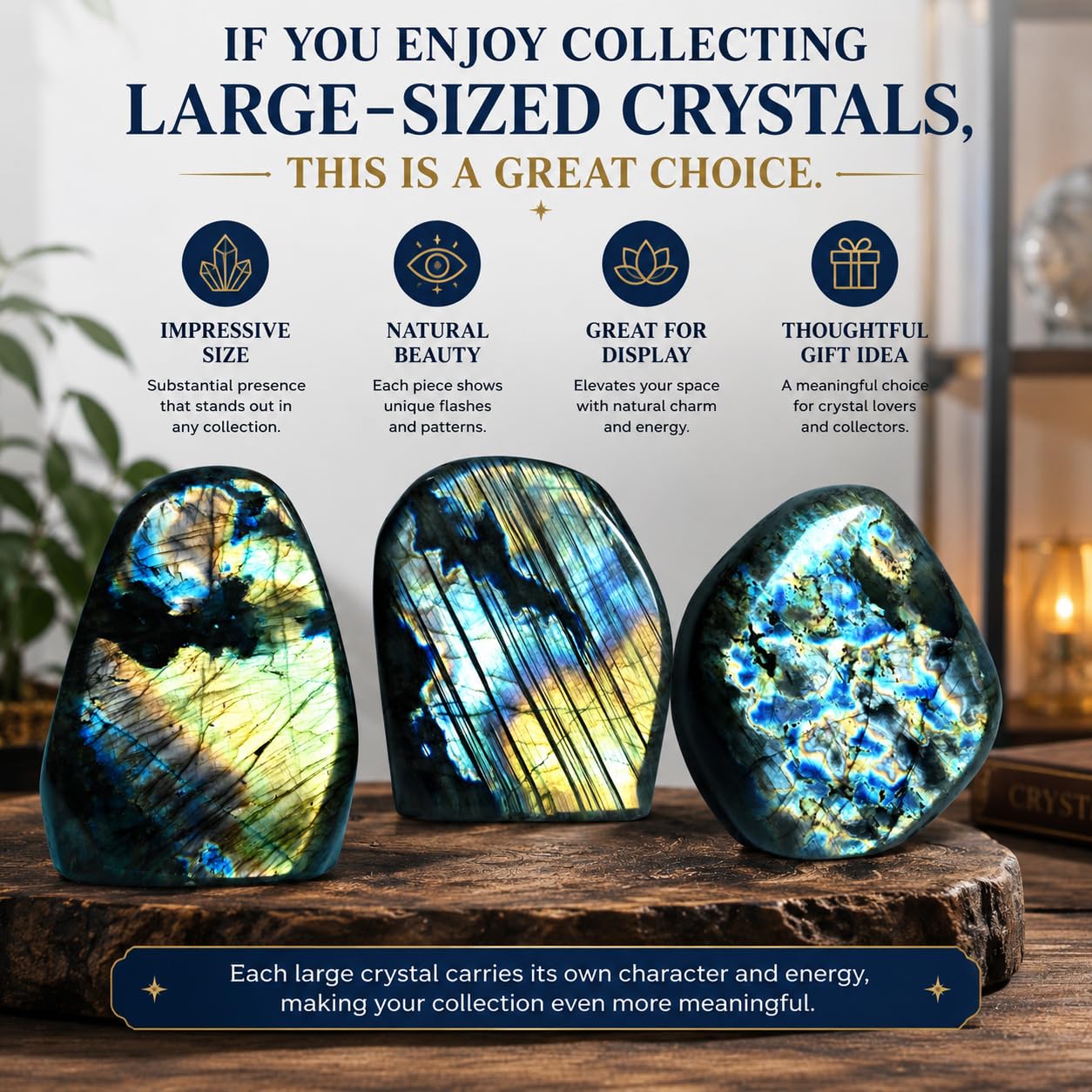WHAL&YUNE 2.2-2.6lb Natural Labradorite Polished Stone, Gemstones Large Size Labradorite Stone Collectible Figurines with Vibrant Blue Flash for Healing, Meditation, Home Decor 1PC