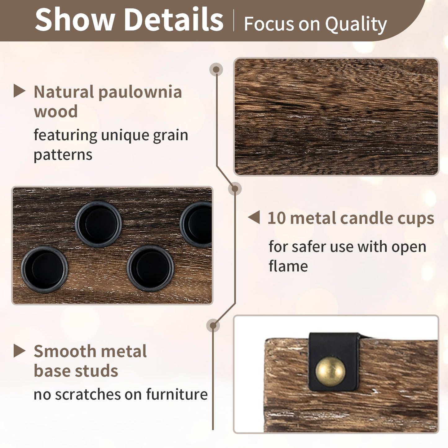 NUPTIO Wood Candelabra for Table Centerpiece: 16.5 inch Long Taper Candle Holder - Farmhouse Candlestick Holder for Christmas Home Dining Living Room Fireplace Decor