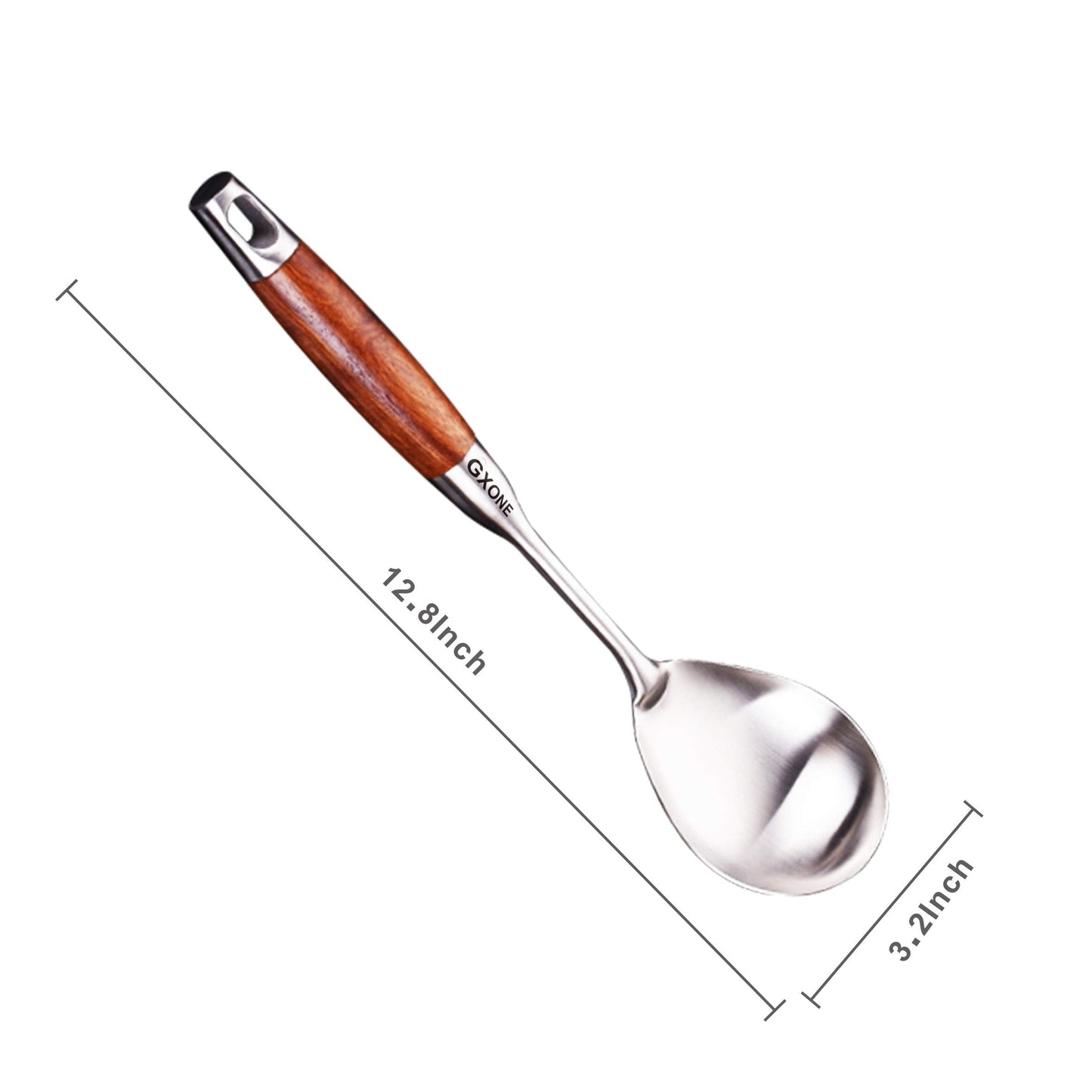 GXONE Large Serving Spoons,304 Stainless Steel Cooking Spoon with Heat Resistant Wooden Handle,Silver/12.4Inch