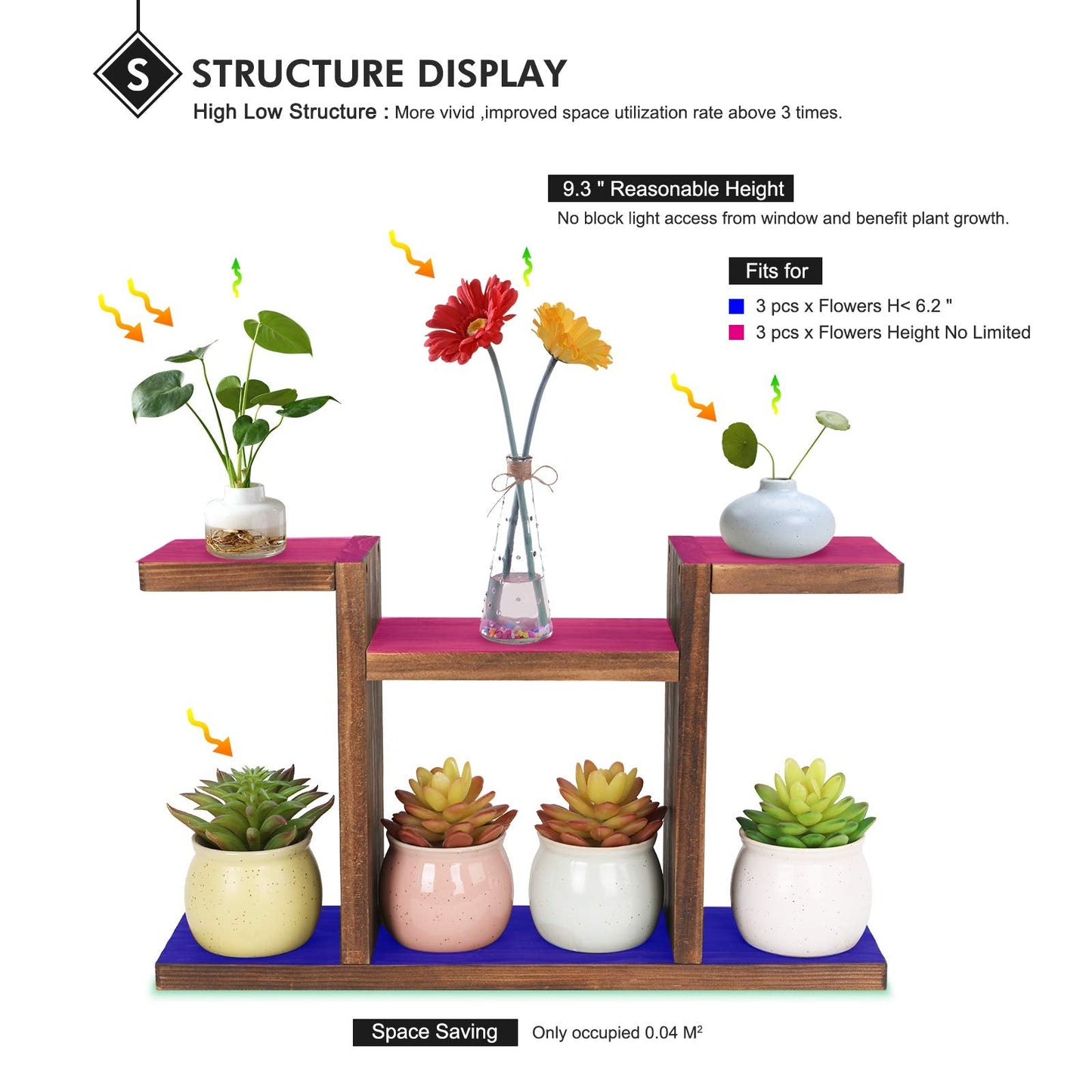 COOGOU Wood Desktop Plant Stand Indoor - Windowsill Plant Shelf Small Tabletop Plant Holder, Flower Display Rack for Succulent Herb in Living Room Office 6 Tiers