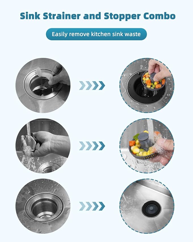 Universal 3 in 1 Kitchen Sink Drain Strainer Stopper Combo, Anti-Clog and Easy