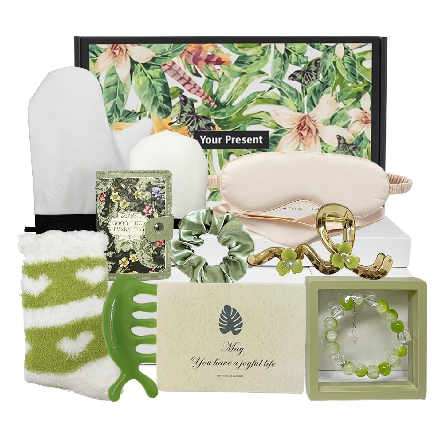 PaoShuTai Birthday Gifts for Women - 10pcs Self Care Spa Gift Basket with Moisturizing Gloves, Silk Eye Mask, Sympathy Get Well Retirement Gift Baskets for Mom, Friend, Sister, Girl, Teacher