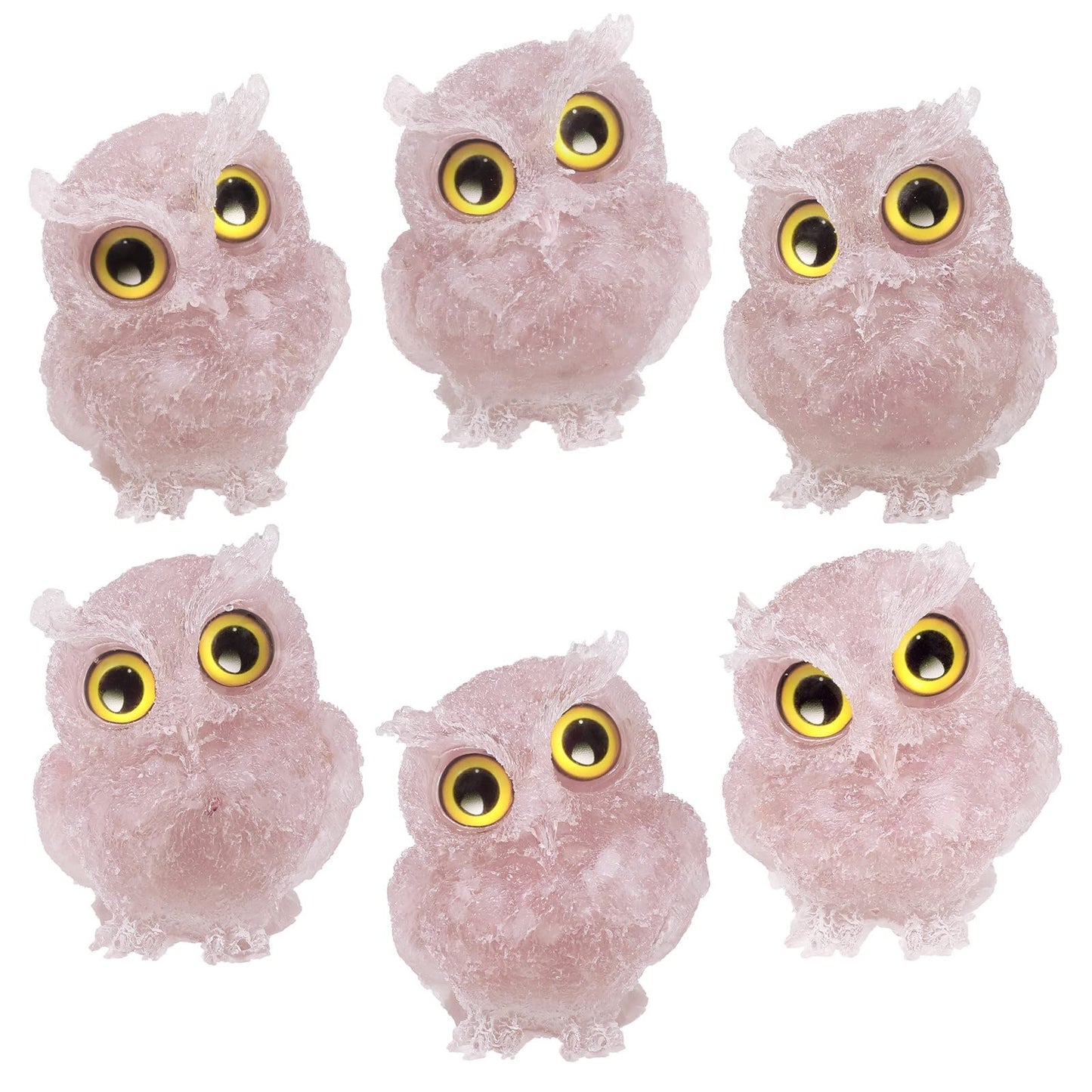 TUMBEELLUWA Set of 2 Mini Rose Quartz Crystal Organite Owl Figurine Ornaments, Decorative Resin Owl Statues for Home Office Table, Plant Pot, Micro Landscape, 3 Inches