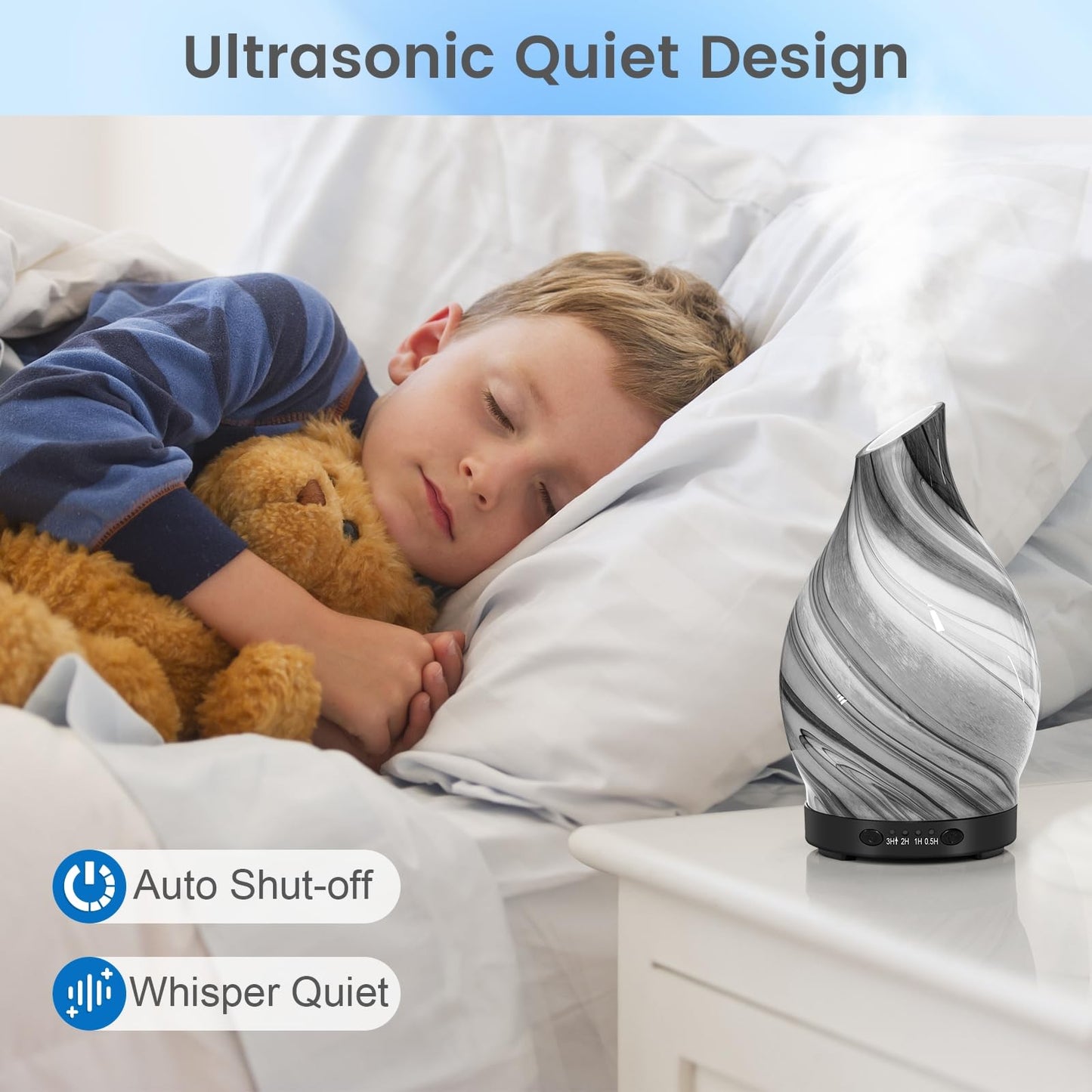 120ML Essential Oil Diffuser, 3D Glass Aromatherapy Diffuser with Auto Shut-Off and 7 Color LED Lights, Ultrasonic Mist Humidifier with 4 Timer for Home Office Bedroom (3D Fireworks)