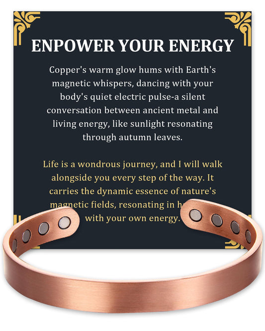 Fashtour Copper Bracelet for Men and Women, 99.99% Pure Copper Magnetic Bangle with 8pcs 3800 Gauss Magnets, Adjustable Jewelry Gift（Plain Design）