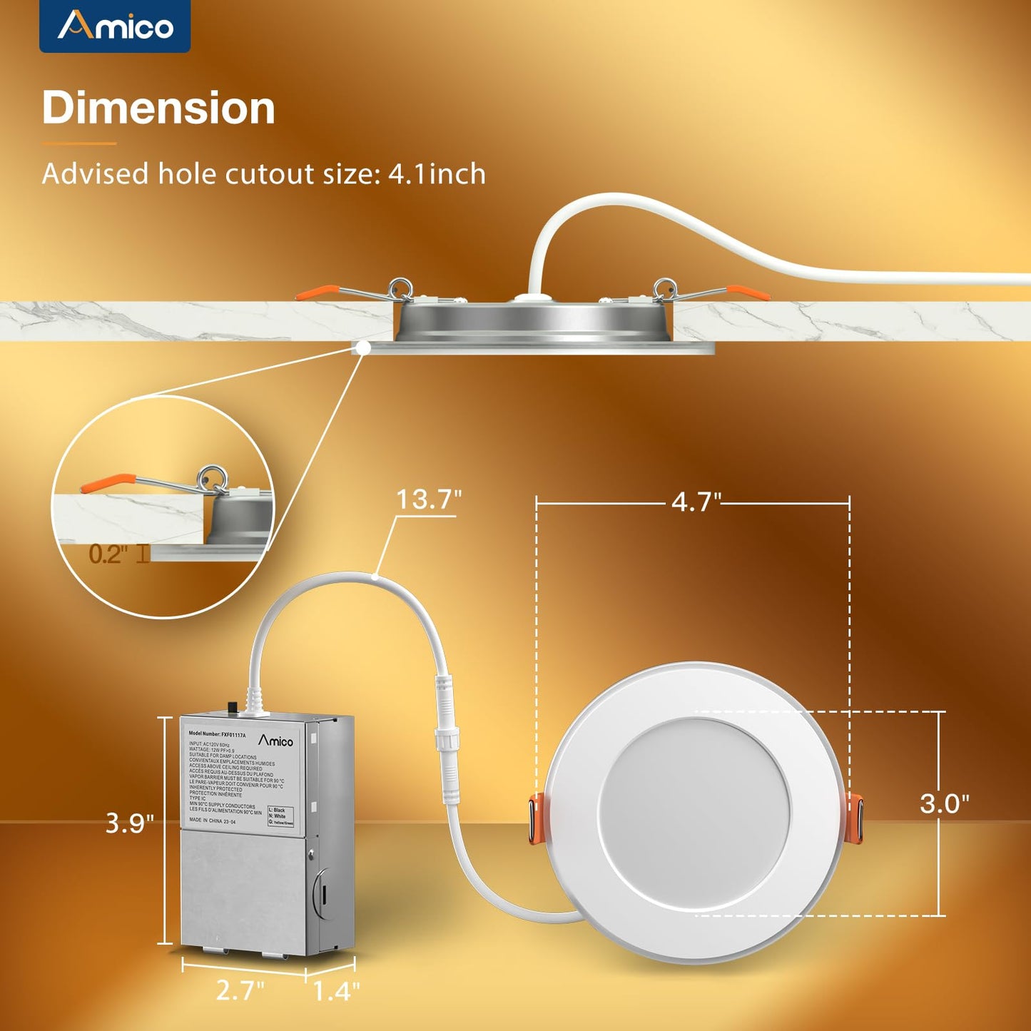 Amico 12 Pack 6 Inch 5CCT LED Recessed Ceiling Light with Night Light, 2700K/3000K/3500K/4000K/5000K Selectable Ultra-Thin Lighting, 12W=110W, 1100LM, Dimmable Canless Wafer Downlight ETL&FCC
