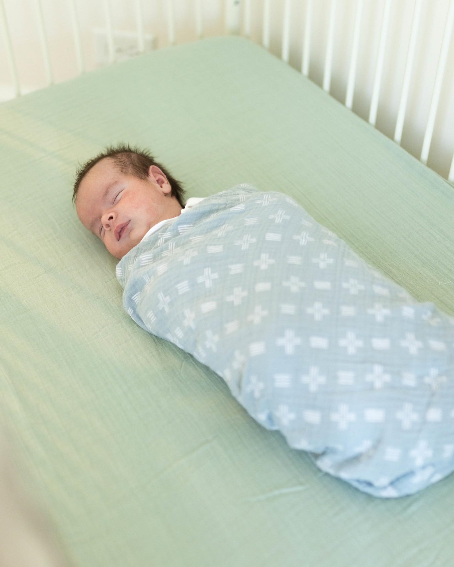 Crane Baby Fitted Sheet, Soft Cotton Fitted Sheet for Cribs and Nurseries, Evergreen, 28”w x 52”h x 9”d