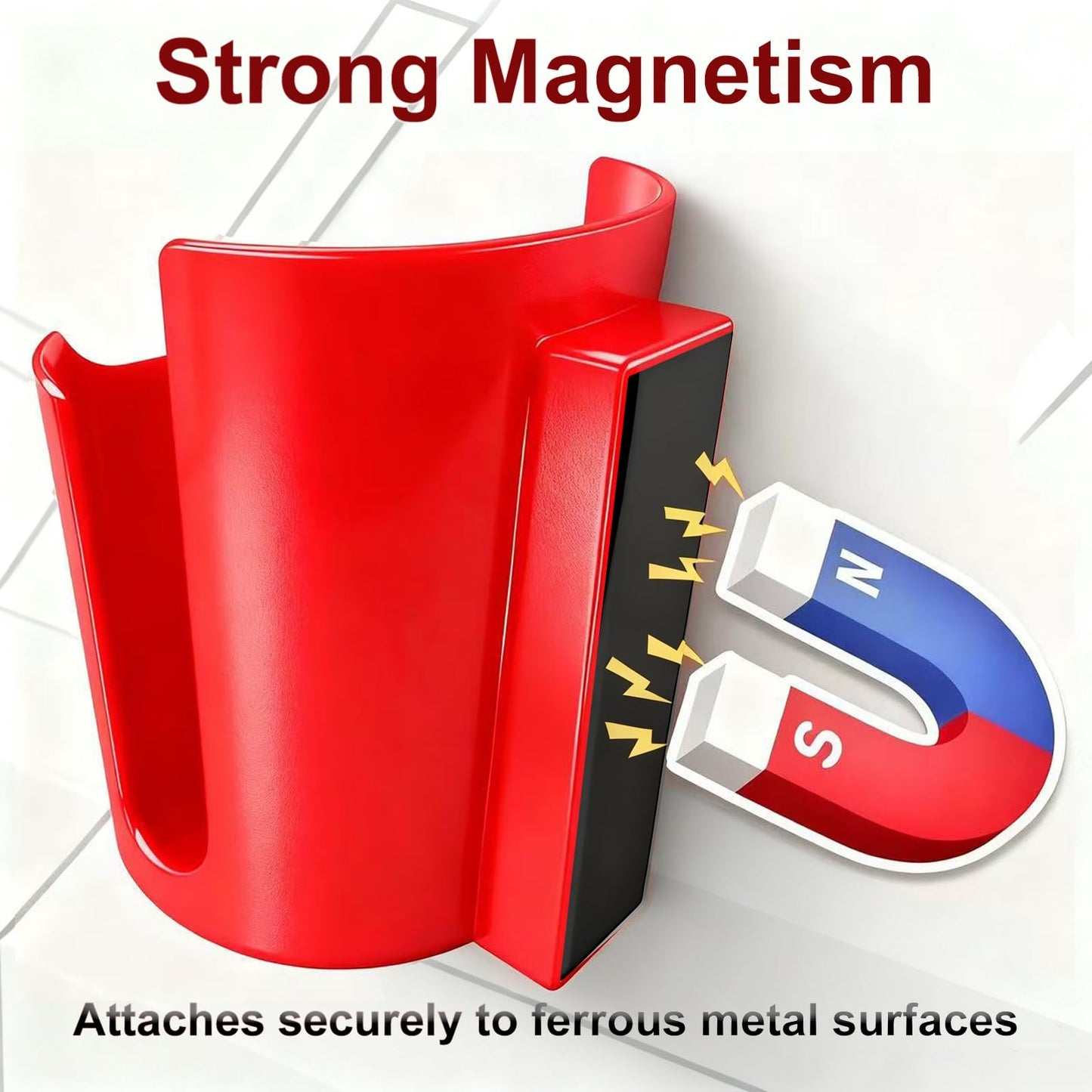 CREAWEA 2PCS Magnetic Cup Holder/Caddy, Black and Red, Strong Magnet Organizer for Fridge, Cabinet & Vehicle - Holds Cups, Cans and Bottles