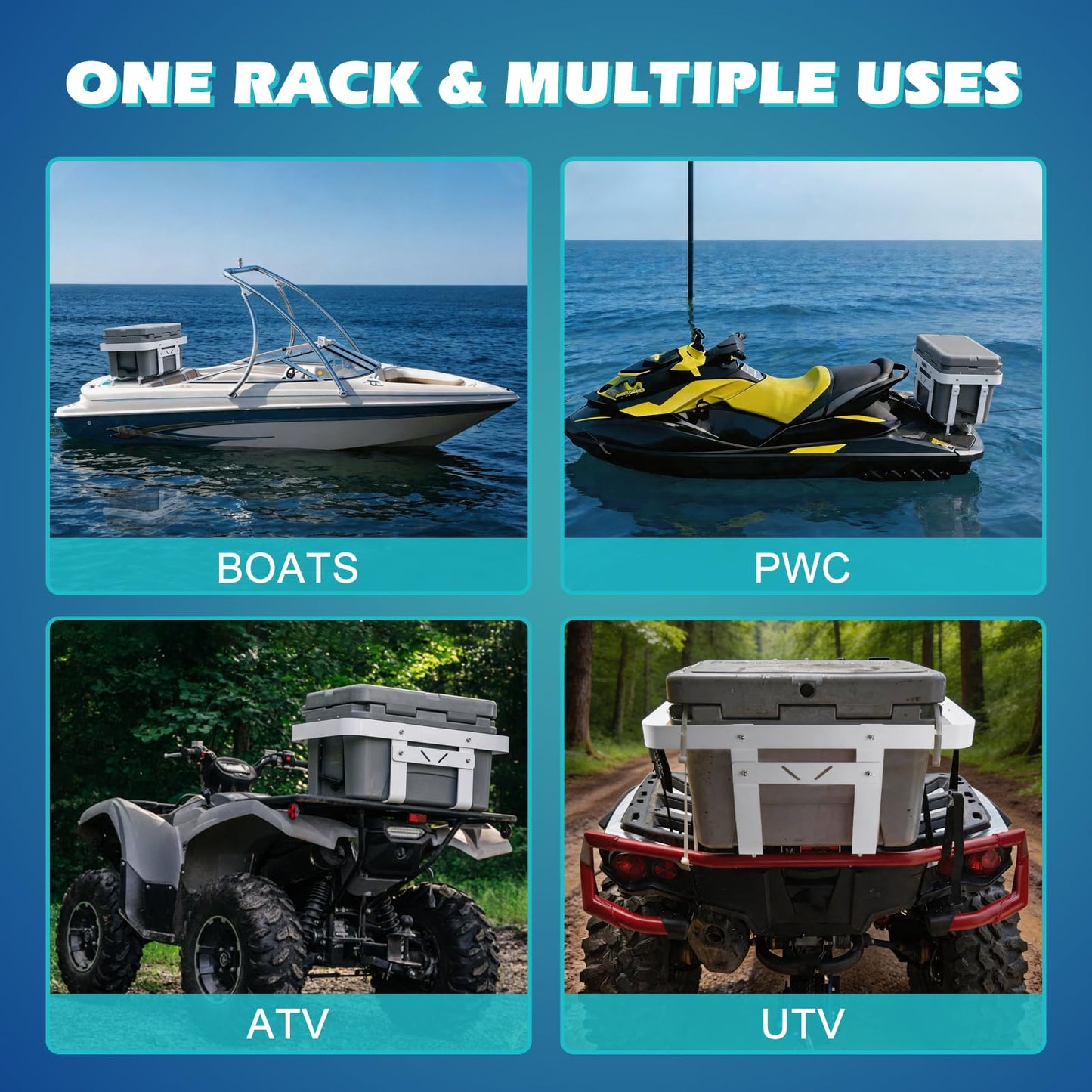 PWC Cargo Rack Aluminum Cooler Rack for Jet Ski, Adjustable Rear Platform Cargo Carrier, Compatible with RotoPax Fuel Can Mount, Heavy Duty Marine Cooler Holder for PWC ATV UTV with Straps