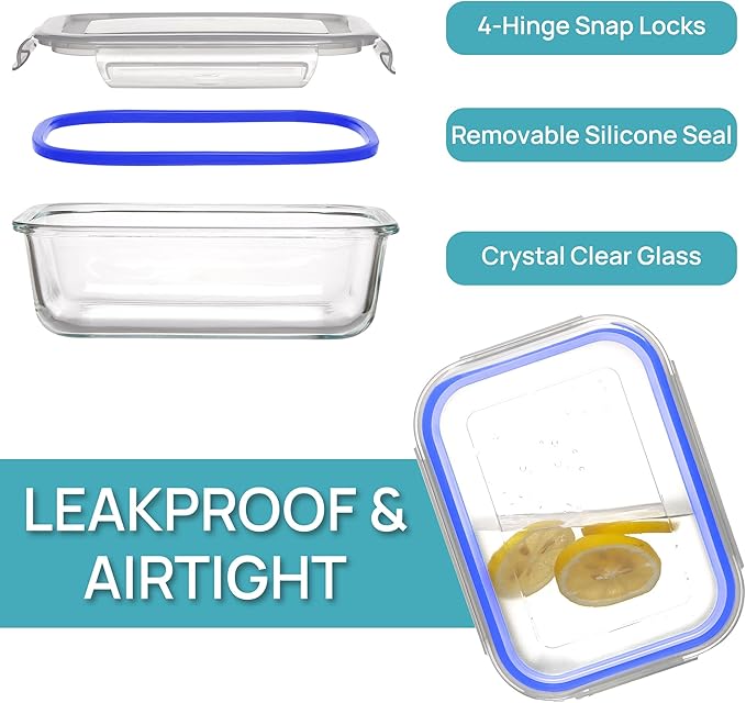 Vtopmart 5 Pack 35oz Glass Food Storage Containers