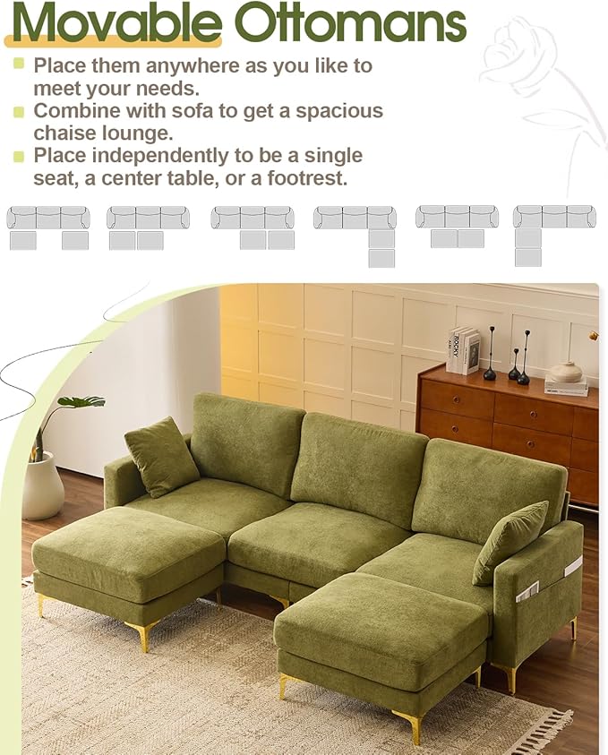 Karl home 99.6" Sectional Sofa, U-Shaped Chenille Upholstered Couch