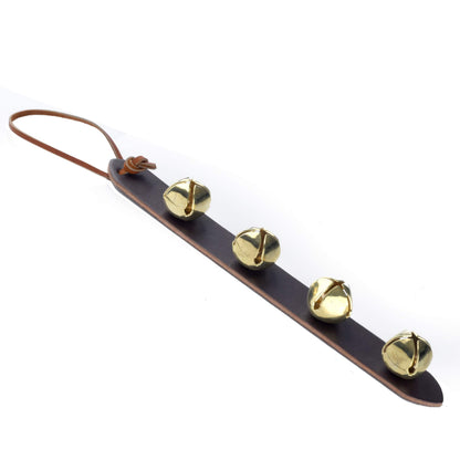 Amish Crafted Leather Strap Arctic Sleigh Bell Door Hanger Hanging Jingle Bells (Brown Leather, 14 Inches)