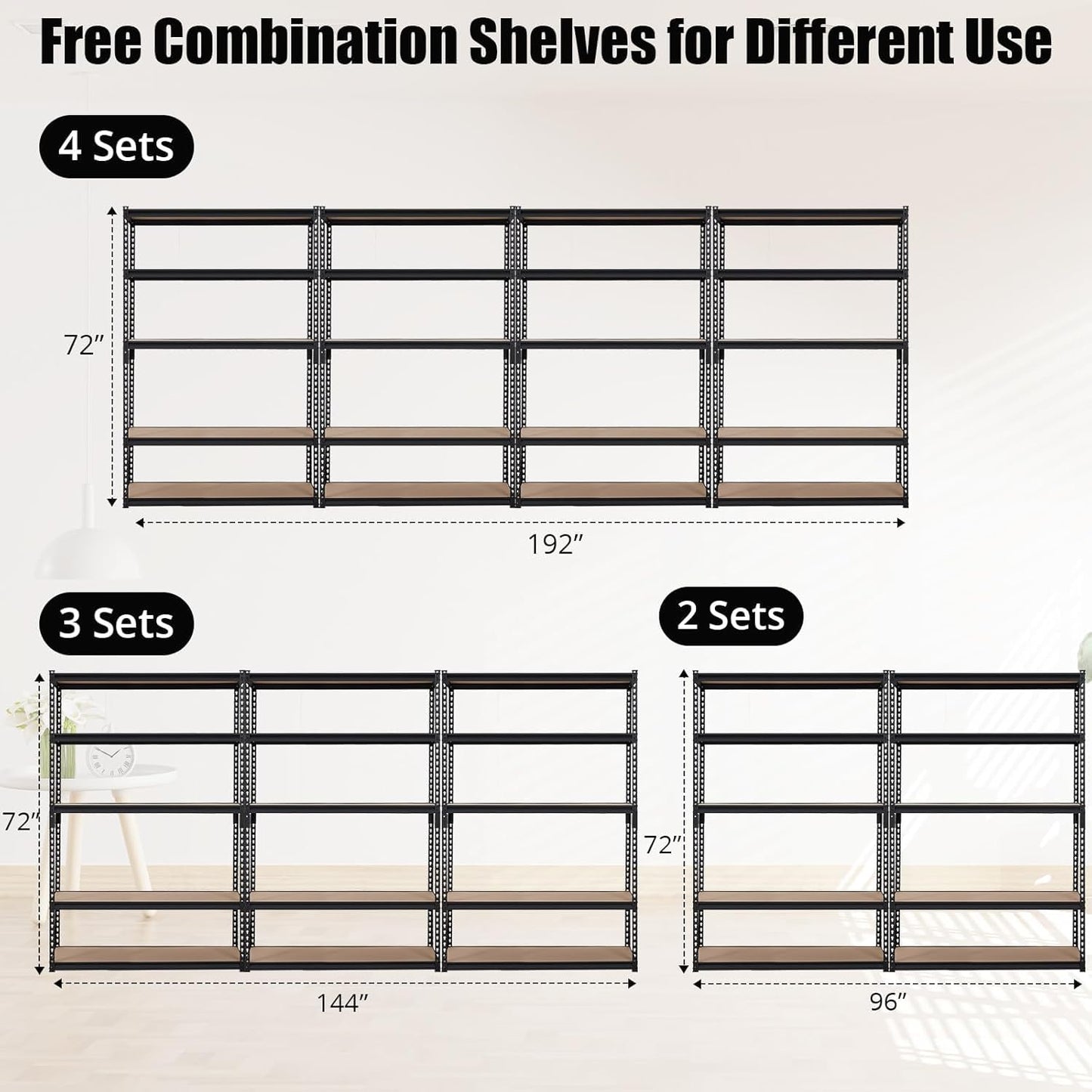 GarveeHome Heavy Duty Storage Shelves - 5 Tier 48 * 18 * 72 in, Adjustable Garage Storage Shelving, Metal Storage Utility Rack Shelf Unit