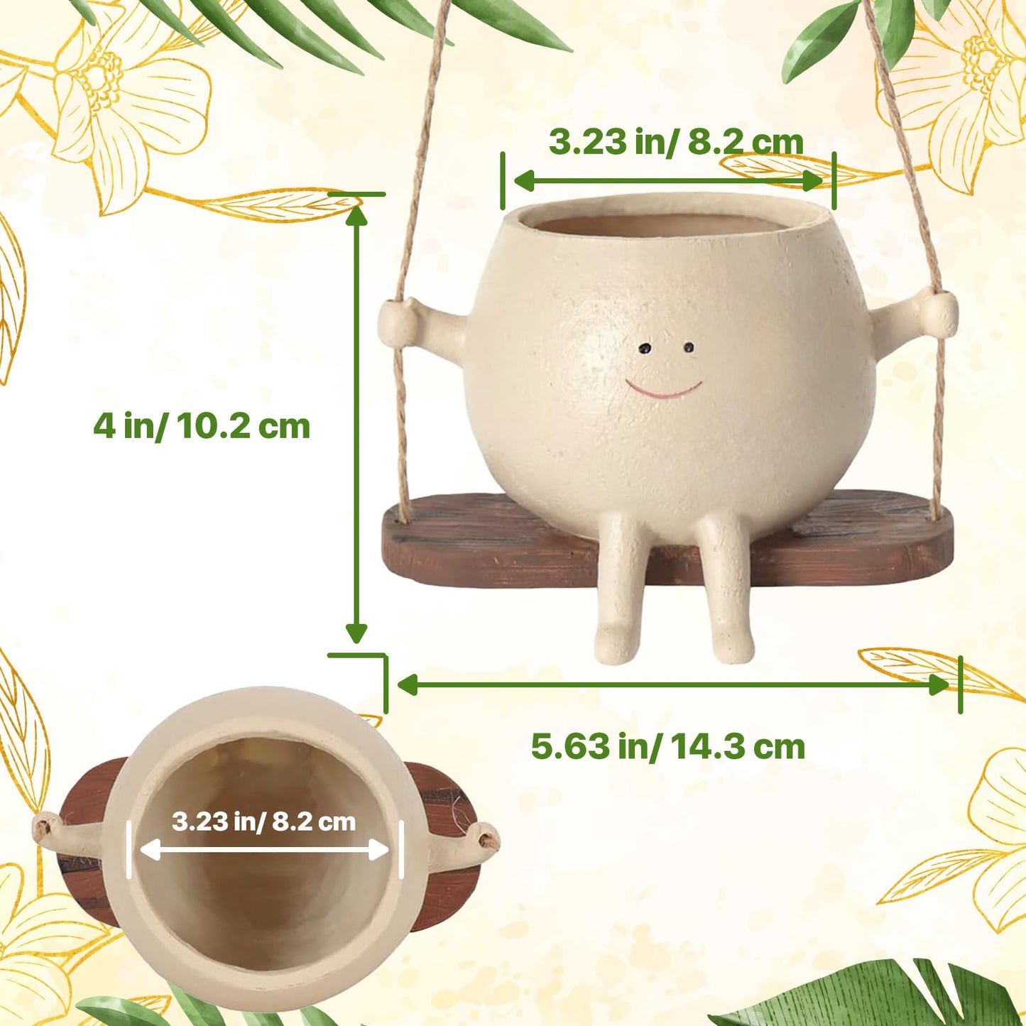 2 PCS Swinging Face Plant Pots 【2025 THICKEN VERSION】Unique Cute Hanging Succulent Cactus Flower Head Resin Planters Pots for Indoor & Outdoor, Creative Novelty Decorative Planter Gift for Home Garden