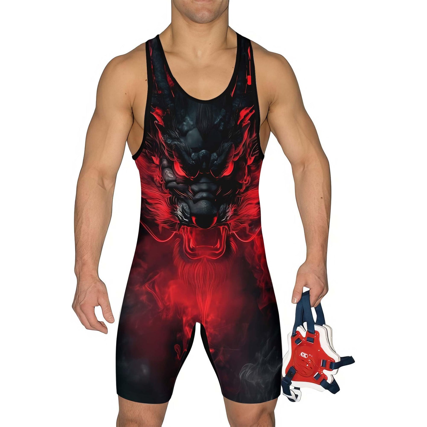 BATTLEGEND Dragon Men's Wrestling Singlet, Wrestling Outfits for Men, Cool & Breathable Freestyle Singlet (Abyssal Dragon, X-Small)