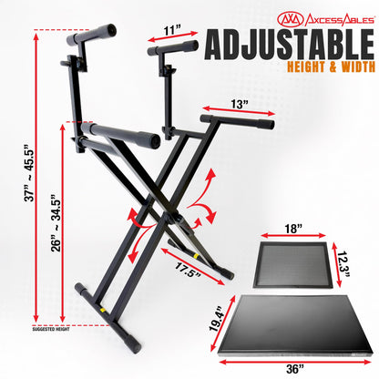 AxcessAbles Portable Two-Tier DJ Table Stand| Two Tier Piano Keyboard Stand for Sheet Music and Tablet | DJ Laptop and Controller Stand | Music Production Workstation | Booth Stand