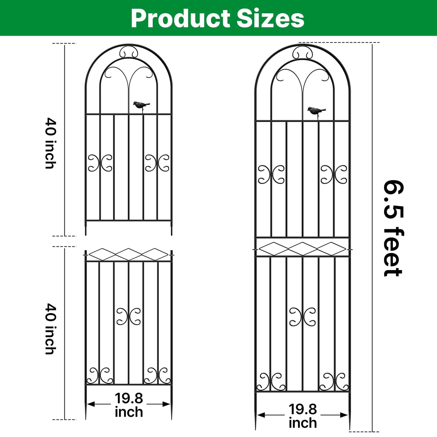 ARIFARO 78 inch Metal Garden Trellis for Climbing Plants, Pack of 2, Indoor/Outdoor Sturdy Decorative Plant Trellises for Potted Plants, House Plants, Climbing Vines, Bird Pattern
