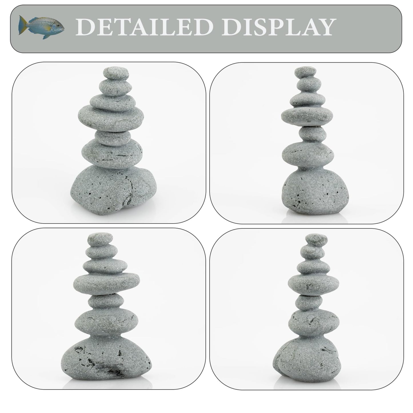 SiissaPeksid Aquarium Decor,7-Stone Mini Stacked Zen Rock Stone Decor – Balanced Stones Cairn Statue for Garden, Fish Tank, and Micro Landscape (3.7" H)