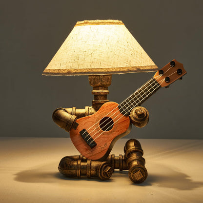 Lovefindahome Vintage Industrial Robot Guitar Table Lamp with Bulb - Remote Control,Timer,Dimmable - Cool Gifts for Music Lovers,Men,& Musicians - Steampunk & Retro Style Bronze