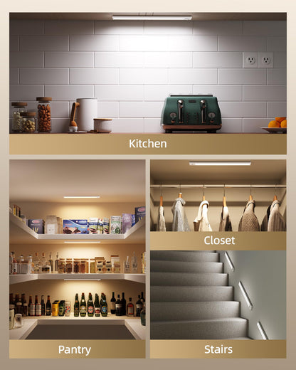 Under Cabinet Lighting Wireless,Rechargeable Battery Motion Sensor Light Indoor,LED Closet Lights USB Charging,3 Color Dimmable Under Cabinet Lights for Kitchen, Cabinet, Wardrobe (3 Pcs)12in