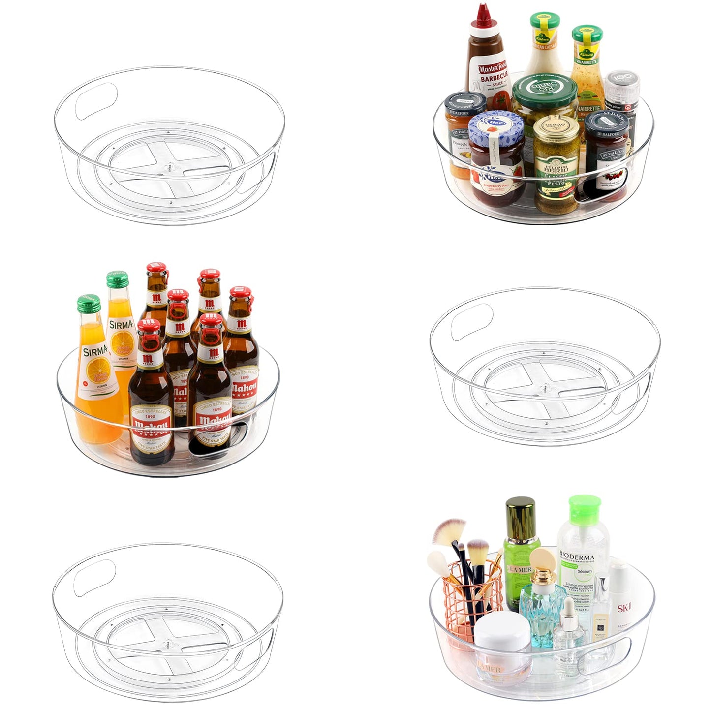 4 Pack Lazy Susan Organizer for Cabinet, Upgraded 11.5" Clear Turntable Organizer with Handles and Raised Edge, Rotating Lazy Susan Spice Storage for Kitchen, Pantry, Refrigerator, Bathroom, Table