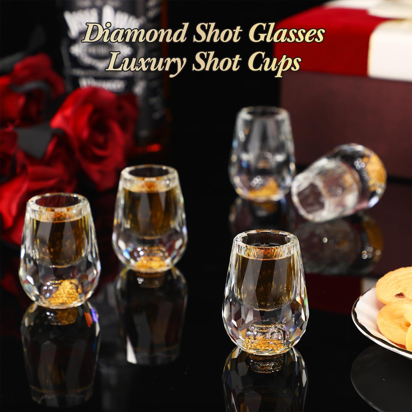 Skybooly 12 Pcs Small Crystal Shot Glasses with 24k Gold Leaf Flakes - Mini Diamond Tequila Whiskey Shot Glasses Set Luxury Drinking Glassware for Party Bar Decor Collection Gift(Medium,0.5 oz)
