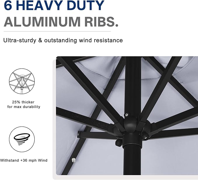 ABCCANOPY Durable Solar Led Patio Umbrellas with 24LED Lights 7.5FT with 6 Sturdy Ribs (Fog Gray)