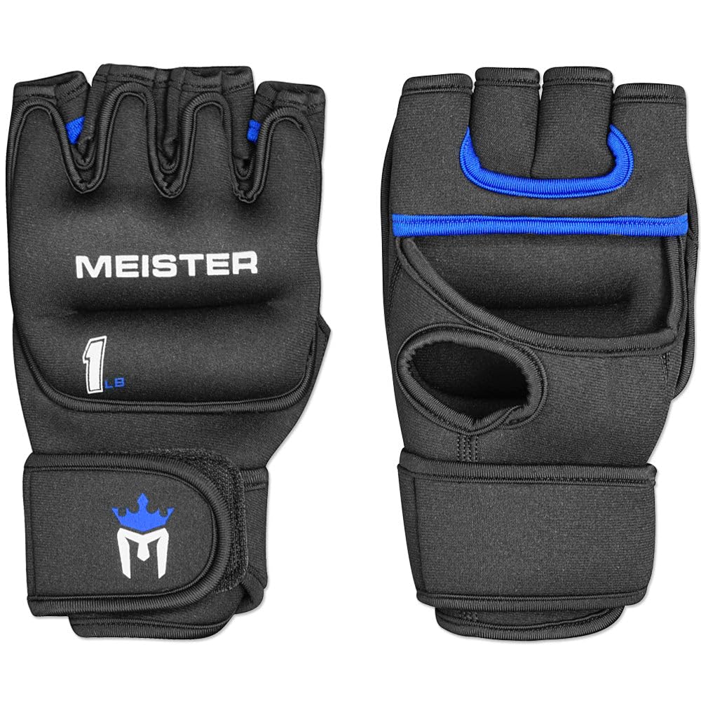 Meister Elite 1lb Neoprene Weighted Gloves for Cardio & Heavy Hands (Pair) - 1lb x 2 - Black/Blue