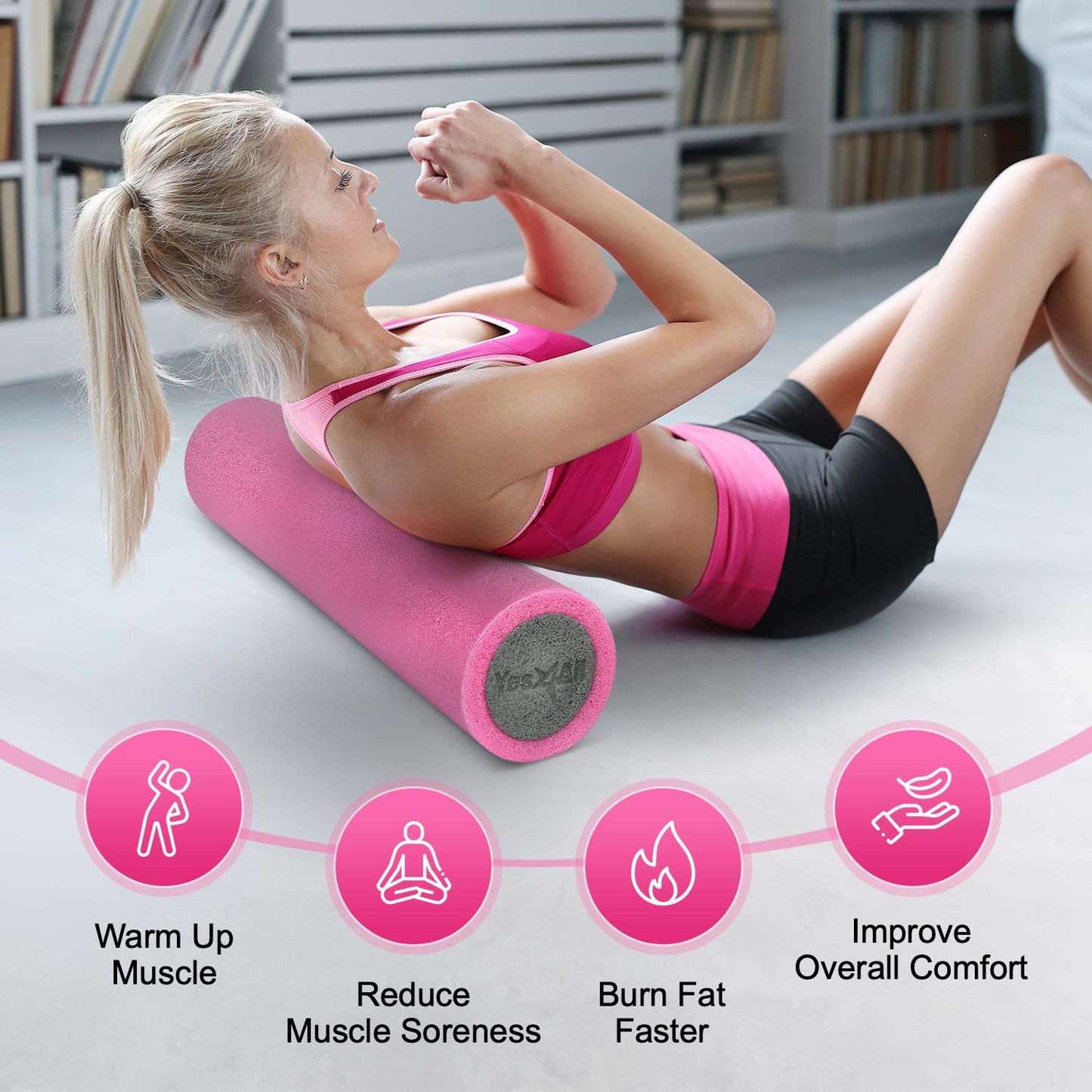 Yes4All Medium Firm Foam Rollers for Yoga & Pilates, Available in 12, 18, 24, 36 inch, Two-Layer PE Yoga Roller for Massage