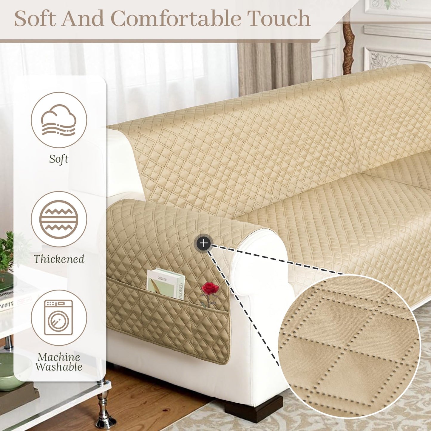 HYZOTEX Waterproof Sectional Couch Cover for Dogs, Extra Large L Shape Corner Sofa Cover, Non-Slip Washable U Shaped Sofa Slipcovers Furniture Protector (XX-Large, Fossil)