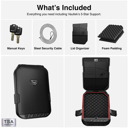 VAULTEK LifePod 10 Compact Lockable Weatherproof Case with Built-in Lock, Steel Security Cable, & TSA Handgun Case or Car Safe, Portable Travel Pistol Safe/Covert Black/Biometric