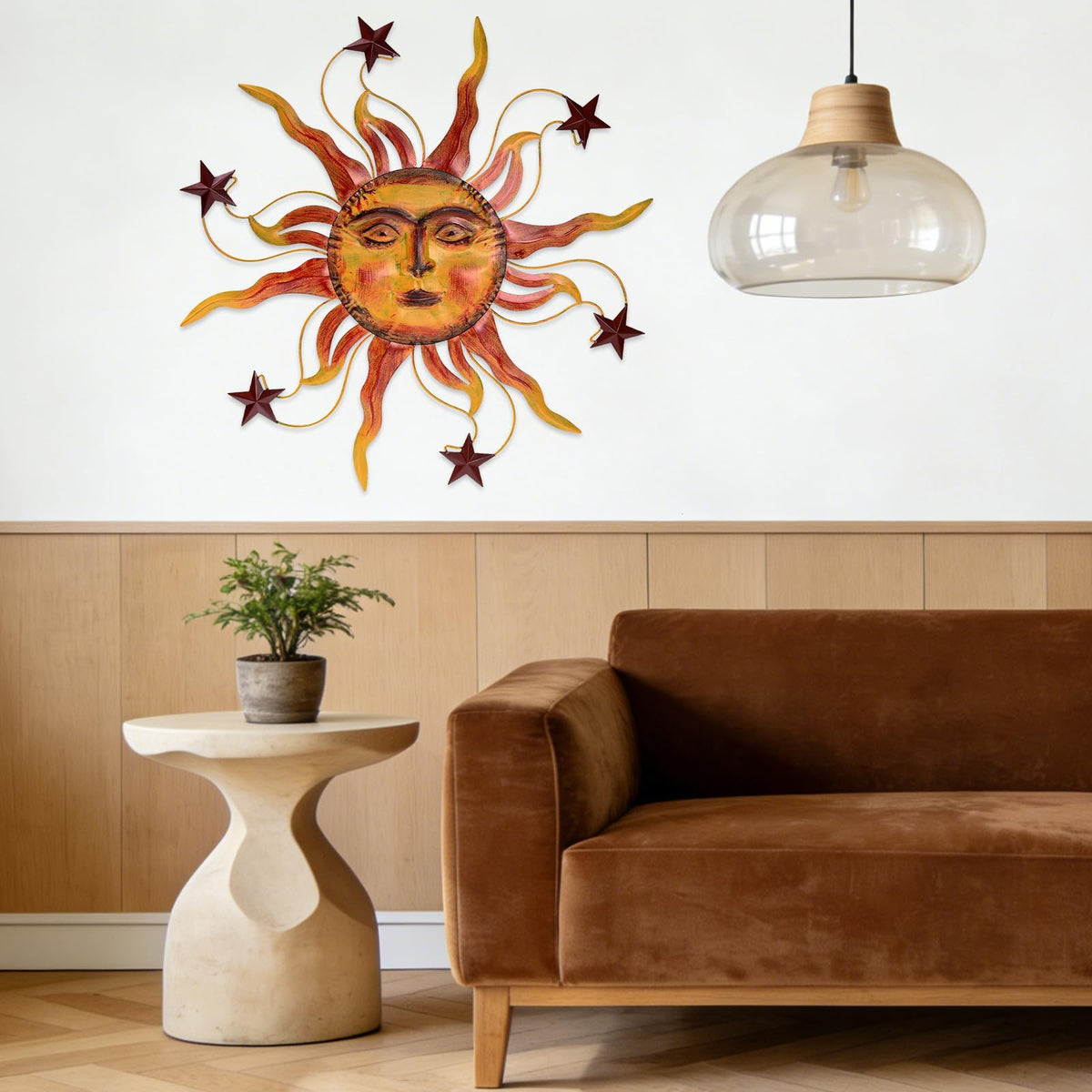 VESTCDF Metal Wall Art Decor Outdoor 30 inch Sun Wall Hanging Decoration for Graden 3D Sun Face Metal Wall for Living Room Garden Yard Patio(Star)