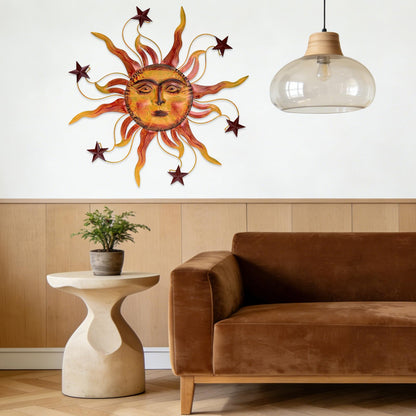 VESTCDF Metal Wall Art Decor Outdoor 30 inch Sun Wall Hanging Decoration for Graden 3D Sun Face Metal Wall for Living Room Garden Yard Patio(Star)