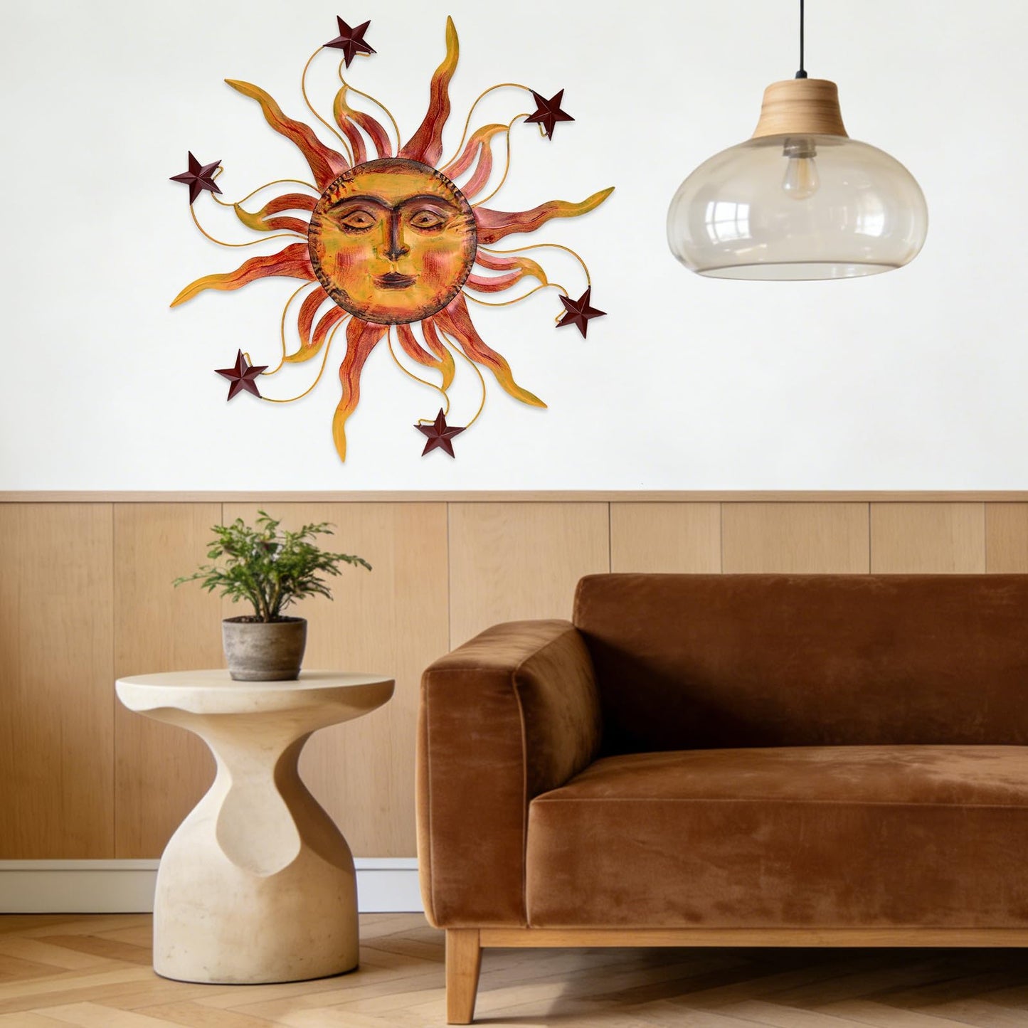 VESTCDF Metal Wall Art Decor Outdoor 30 inch Sun Wall Hanging Decoration for Graden 3D Sun Face Metal Wall for Living Room Garden Yard Patio(Star)