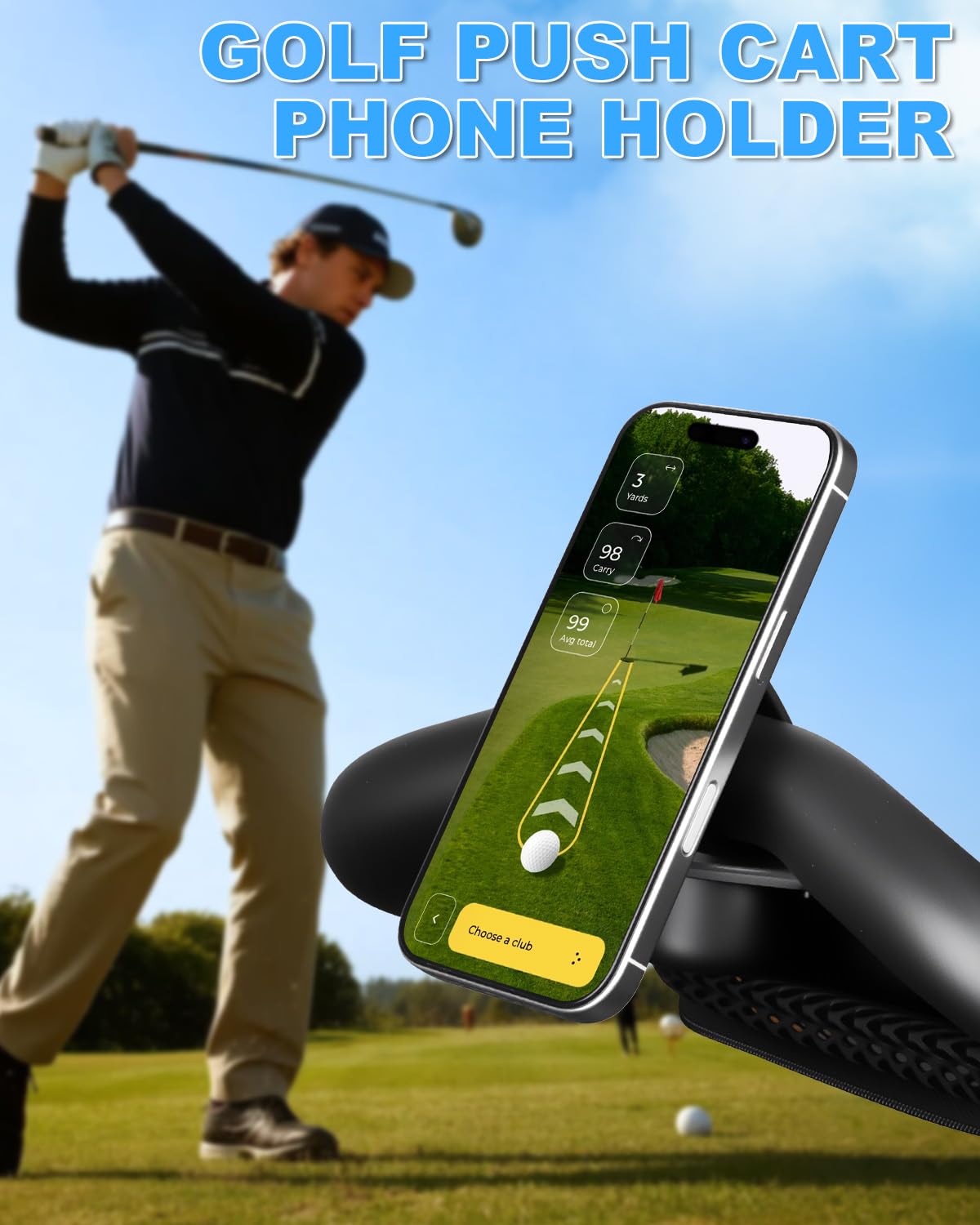 Magentic Phone Holder for Golf Push Cart, Shopping Cart, Stroller, Strong Magnets Phone Mount with Metal Ring for All Cell Phones, Compatible with Clicgear, Bag Boy, Sun Mountain Golf Push Cart
