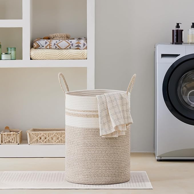 VIPOSCO Large Laundry Hamper, Tall Woven Rope Storage Basket