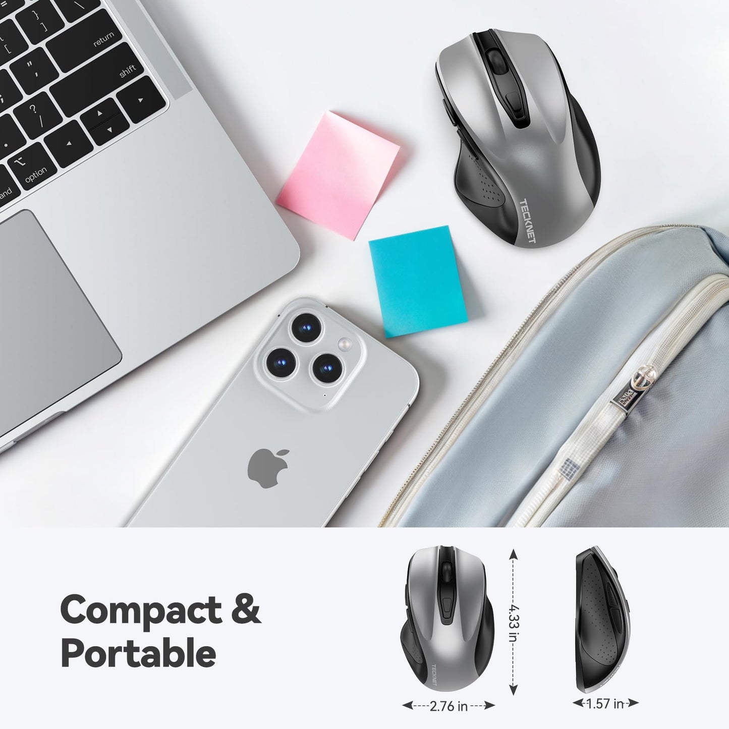 TECKNET Wireless Mouse, 2.4G Ergonomic Optical Mouse, Computer Mouse for Laptop, PC, Computer, Chromebook, Notebook, 6 Buttons, 24 Months Battery Life, 2600 DPI, 5 Adjustment Levels