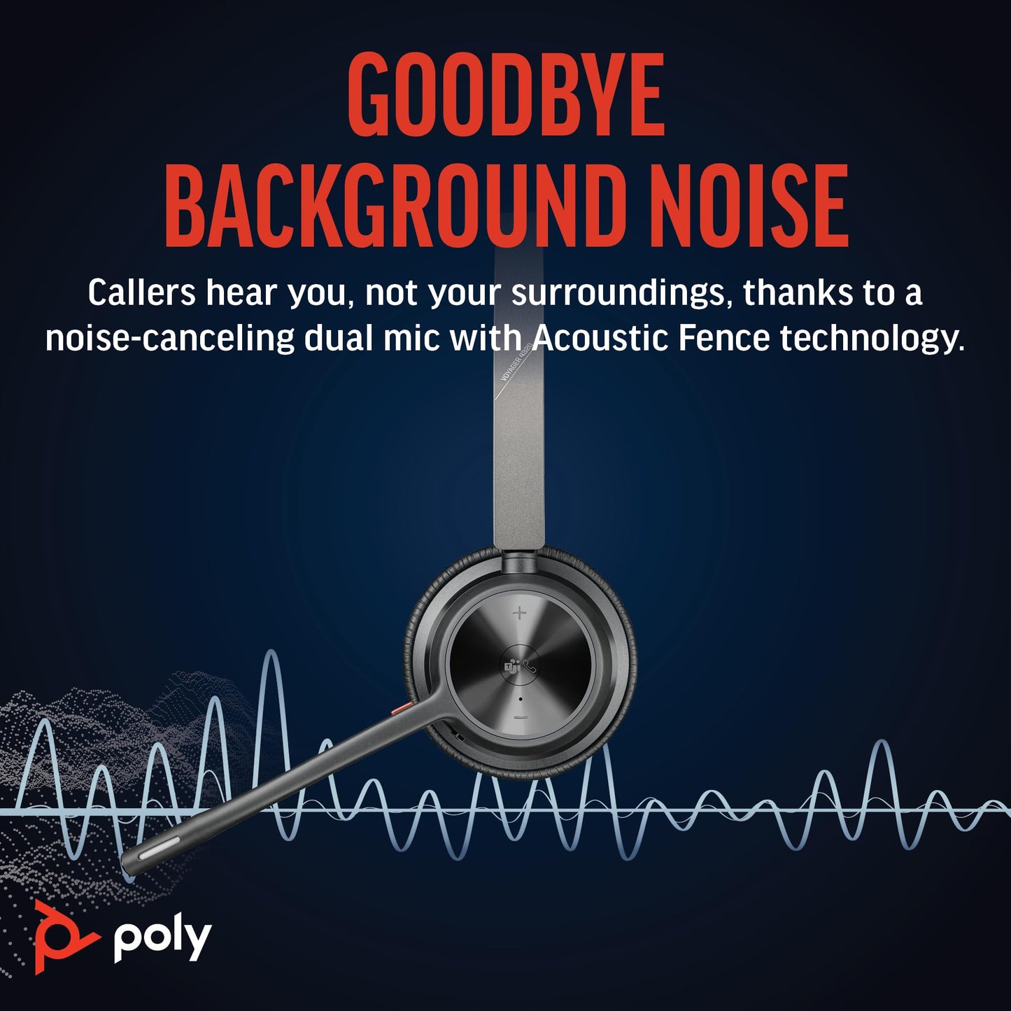 Poly Voyager 4320 UC Wireless Headset & Charge Stand - Noise-Canceling Wireless Headphones with Mic - Connect to PC via USB-C to USB-A Adapter, Cell Phone via Bluetooth, Microsoft Teams Certified