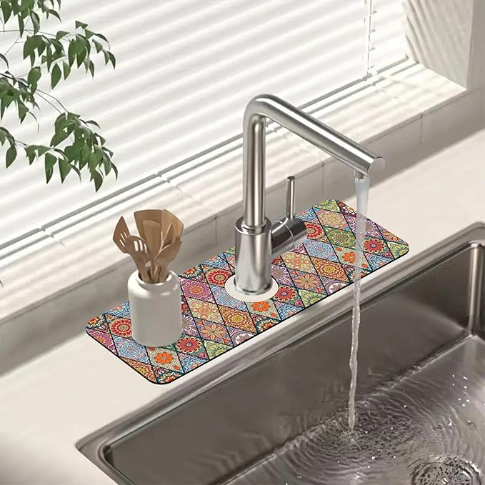 Sink Faucet Absorbing Mat Bohemian Textile Rug Texture Sink Splash Guard Drying