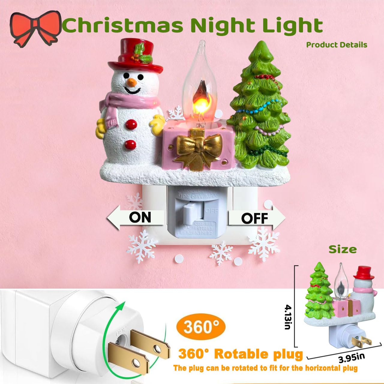 nlaa Christmas Campfire Flickering NightLight,Cute Polyresin Swivel Plug Flickering NightLight,Plug-in Figurine Lamp for Holiday Decor, Indoor Campfire Night Light with Flicker Bulb,Figurine Light