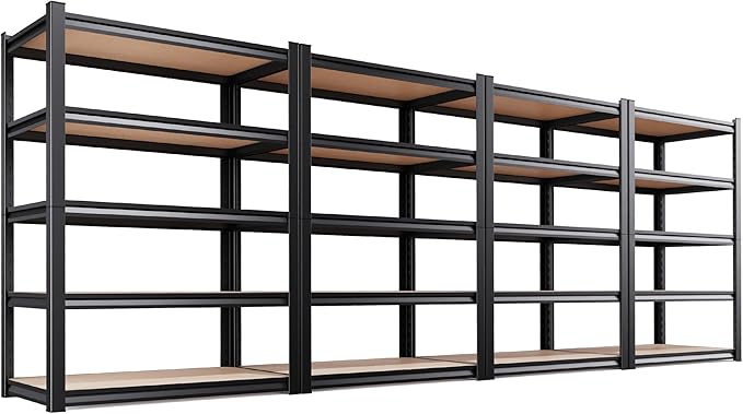 AOAORRG Set of 4 Garage Shelving Heavy Duty Storage Shelves, Metal Adjustable Shelving Unit, Utility Garage Organizer Shelf for Basement, Pantry, Kitchen, Warehouse, 45.6" Wx17.7 Dx71.2 H, Black