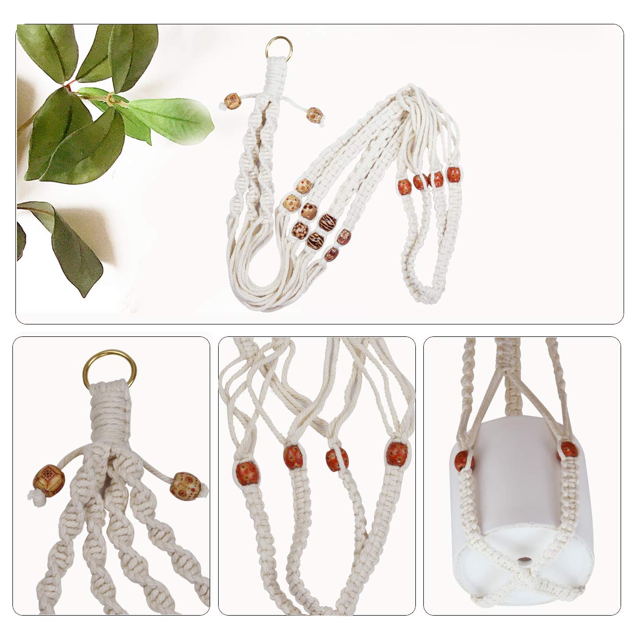 JES&MEDIS 5-Pack Macrame Plant Hangers with 5 Hooks, Different Tiers, Handmade Cotton Rope Hanging Planters Set Flower Pots Holder Stand, for Indoor Outdoor Boho Home Decor