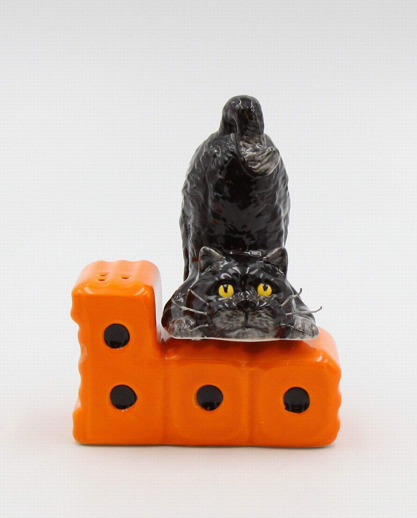 Fine Ceramic Black Cat on Boo Salt & Pepper Shakers Set, 4-1/2" H